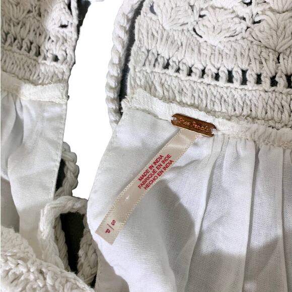 Free People Crochet Boat Neck Long Sleeve Tiered Flowy Boho Dress White Small - Picture 9 of 12